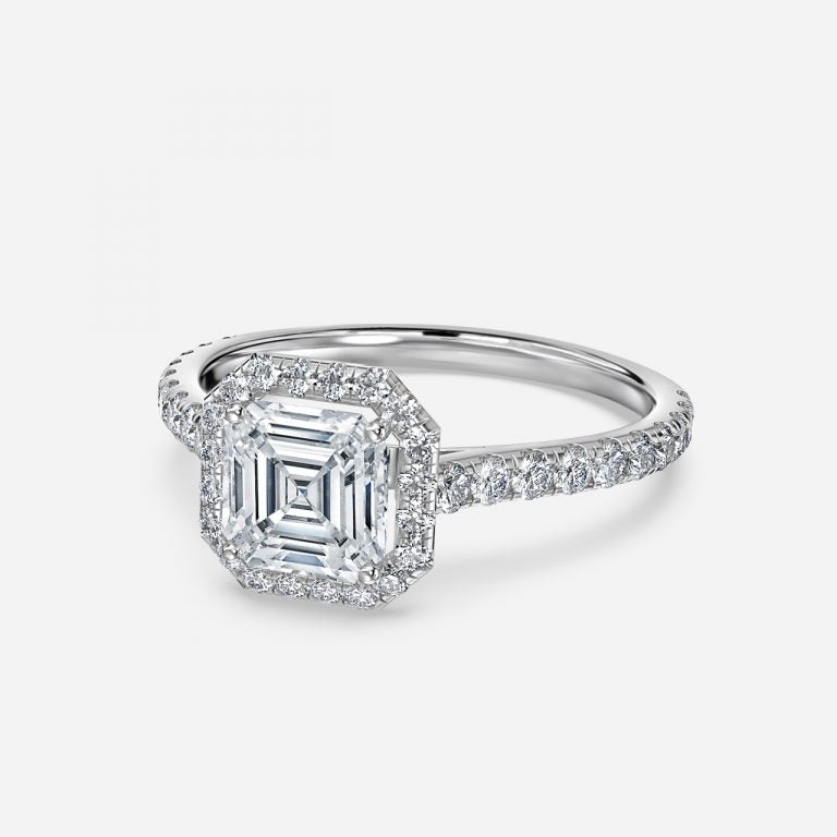 Henssy Asscher Halo Lab Created Diamond Engagement Ring