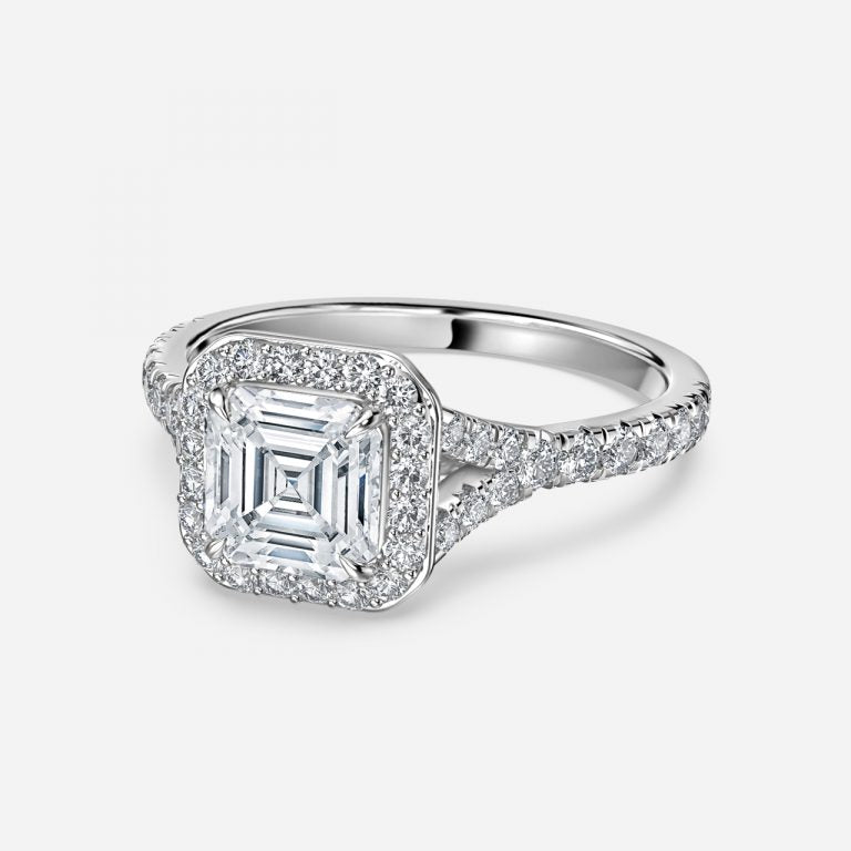 Chelsea Asscher Halo Lab Created Diamond Engagement Ring