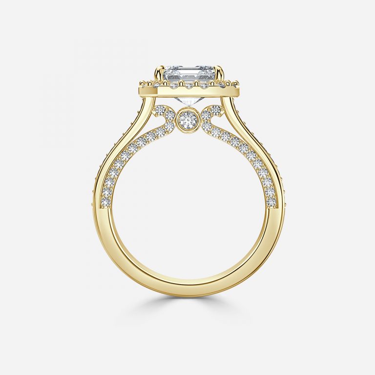 Nhẫn đính hôn kim cương nhân tạo Halo của Ayana Asscher