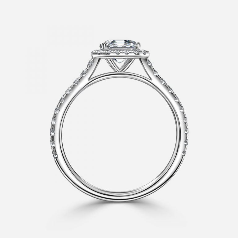 Henssy Asscher Halo Lab Created Diamond Engagement Ring