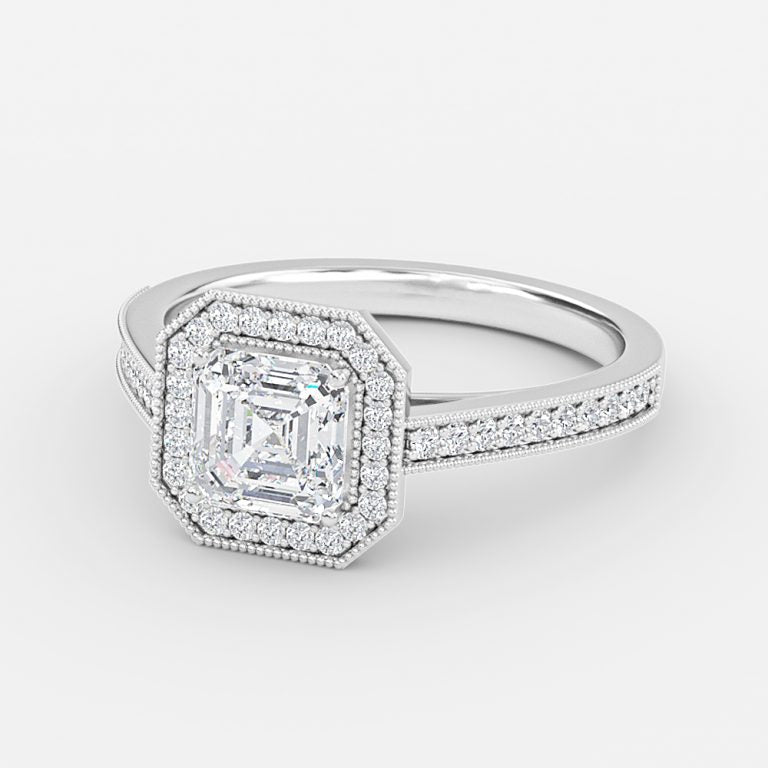 Elswin Asscher Halo Lab Grown Diamond Engagement Ring