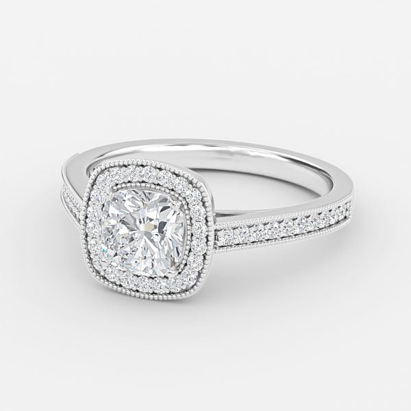Elswin Cushion Halo Lab Created Diamond Engagement Ring