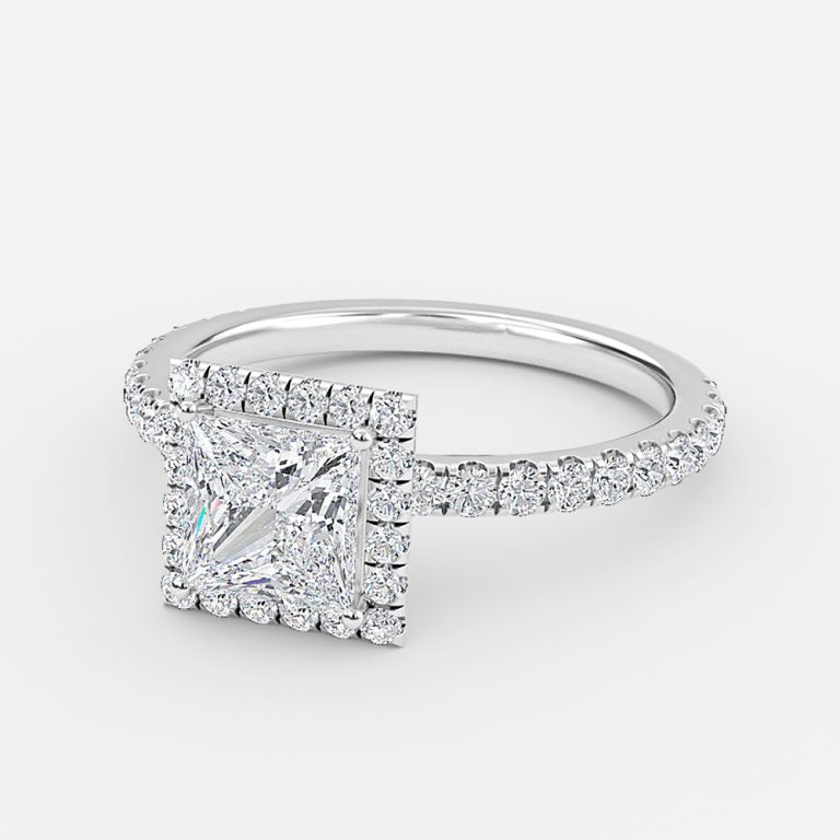 Nhẫn đính hôn kim cương nhân tạo Lillian Princess Halo