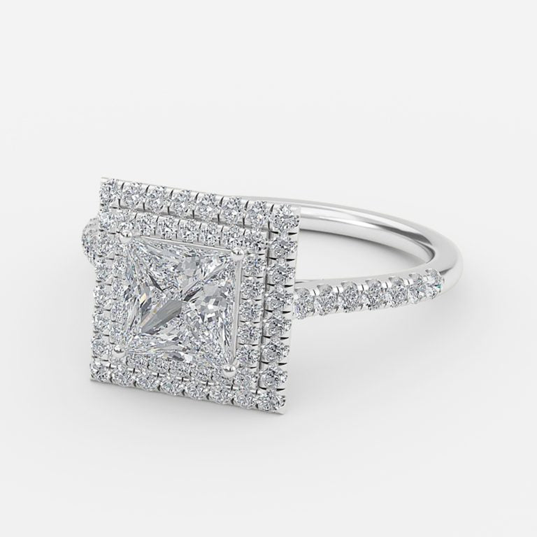 Nhẫn đính hôn kim cương nhân tạo Laila Princess Halo