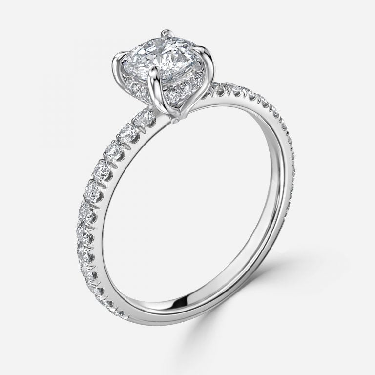 Lucian Cushion Hidden Halo Lab Grown Diamond Engagement Ring