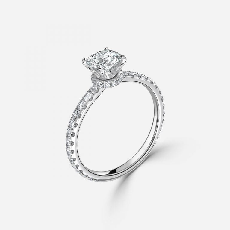 Ambrosia Cushion Hidden Halo Lab Grown Diamond Engagement Ring
