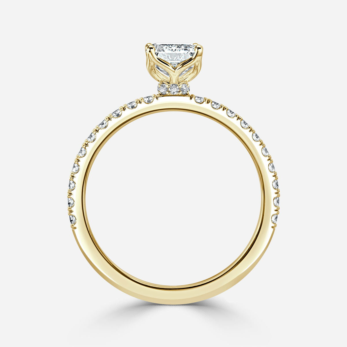 Nhẫn đính hôn kim cương nuôi cấy trong phòng thí nghiệm Lepidus Emerald Hidden Halo