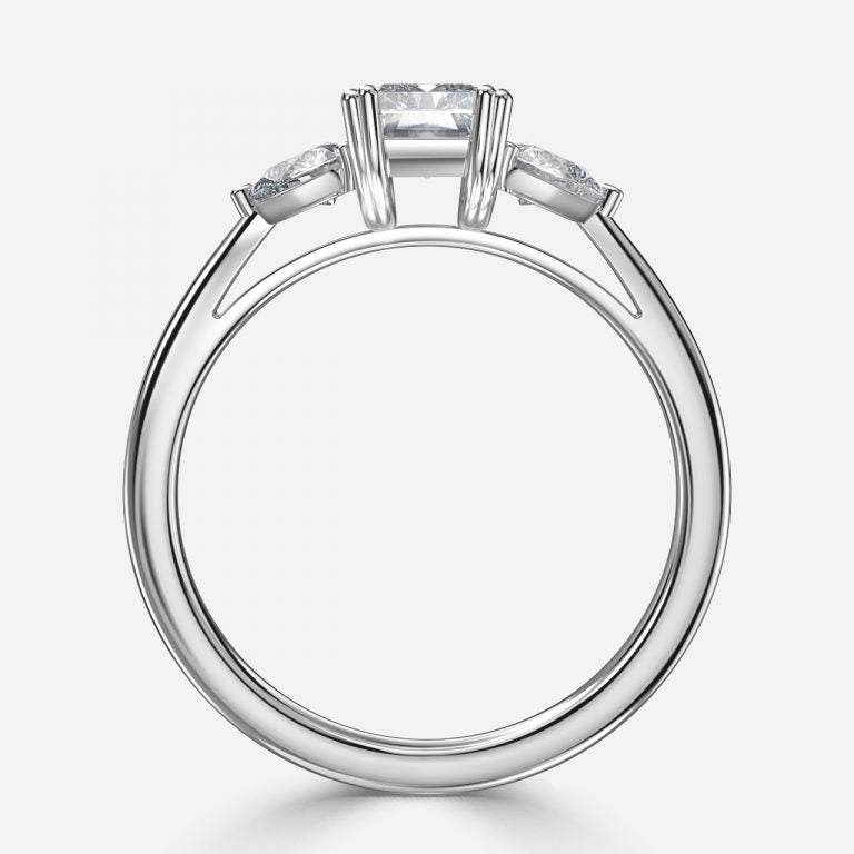 Nhẫn đính hôn kim cương nhân tạo ba viên Jemini Radiant