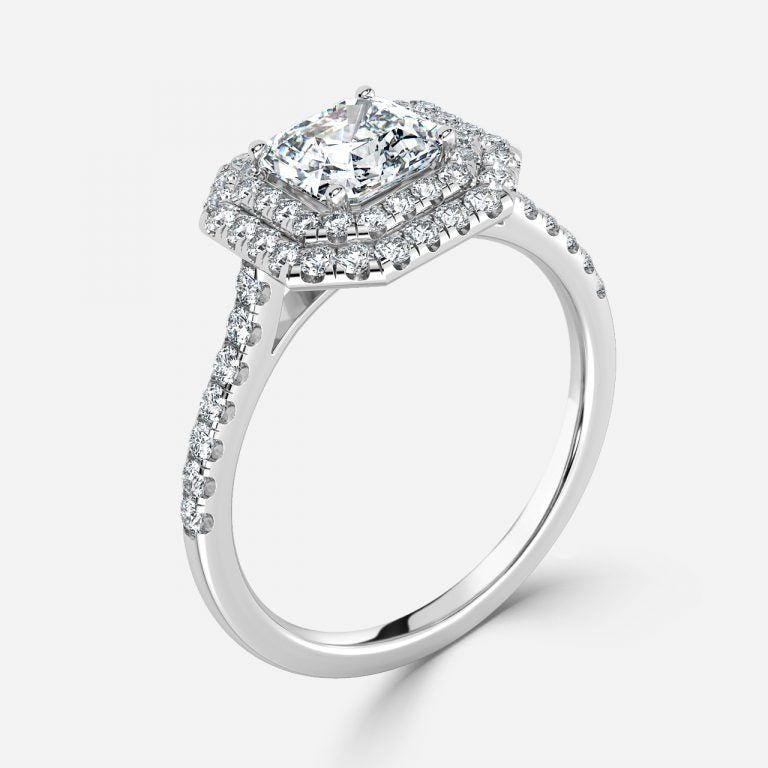 Nhẫn đính hôn kim cương nhân tạo Laila Asscher Halo