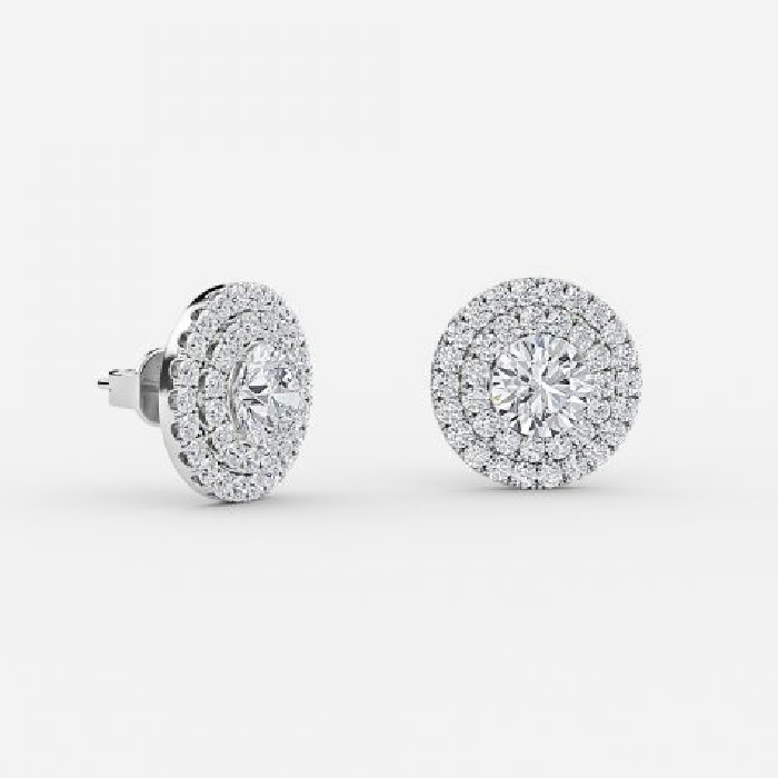 Round Lab Grown Diamond Double Halo Earring