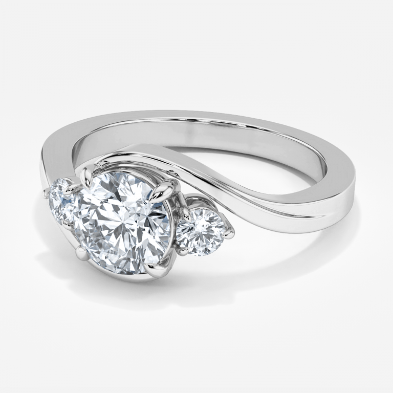 East West Round Lab Created Diamond Three Stone Engagement Ring