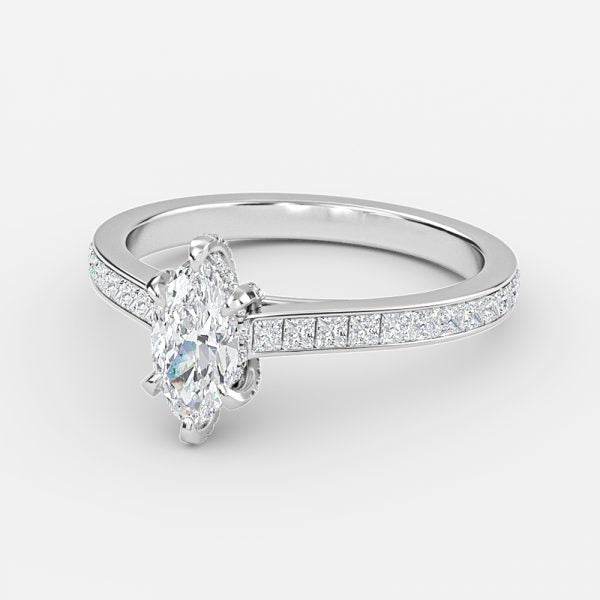 Mithrial Marquise Hidden Halo Lab Grown Diamond Engagement Ring