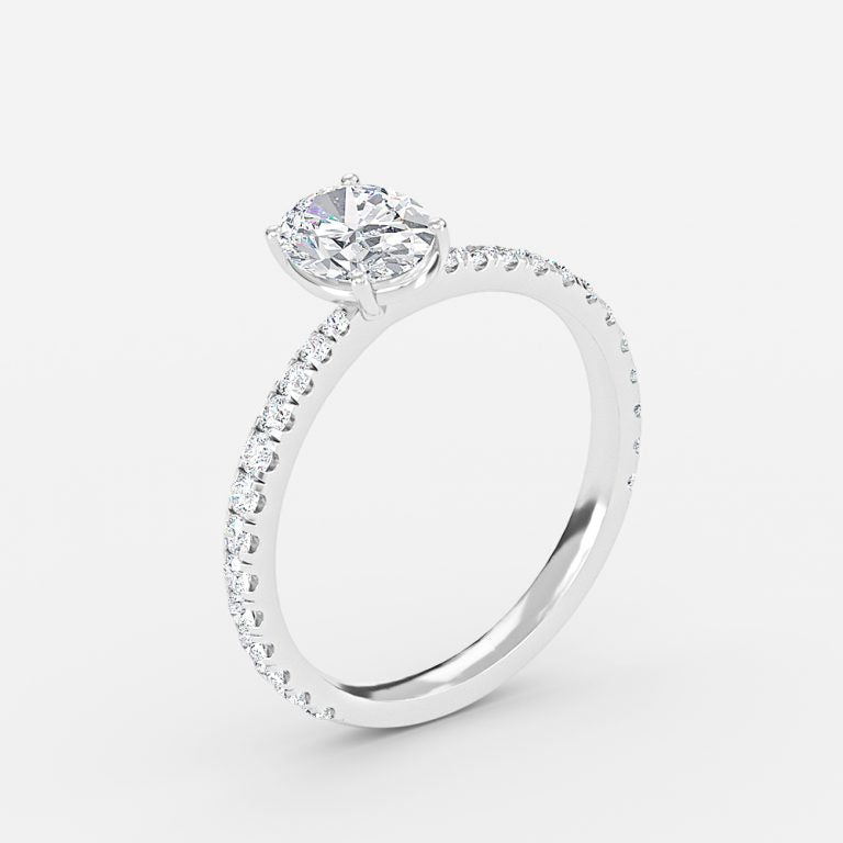 Crown Oval Diamond Band Engagement Ring