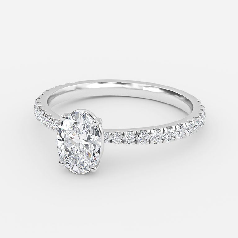 Crown Oval Diamond Band Engagement Ring