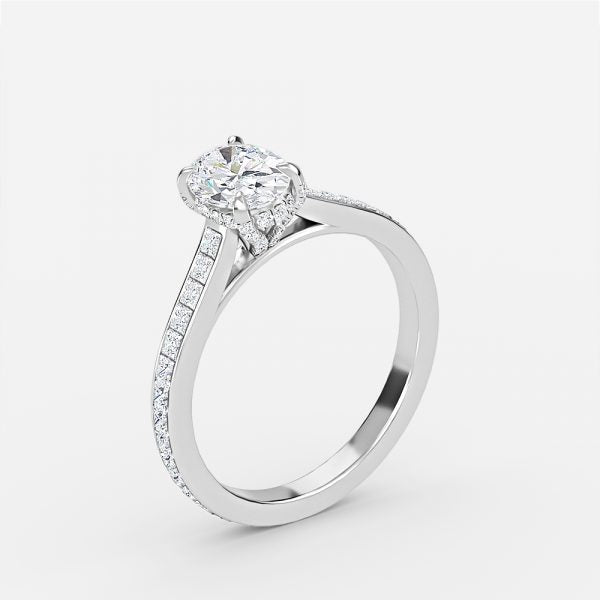 Nhẫn đính hôn kim cương nhân tạo hình oval Hidden Halo của Mithrial