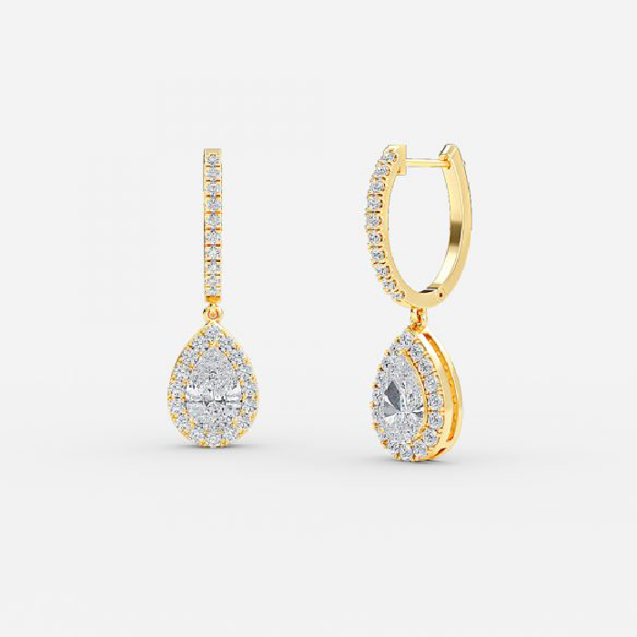Pear Diamond Halo Drop Earring
