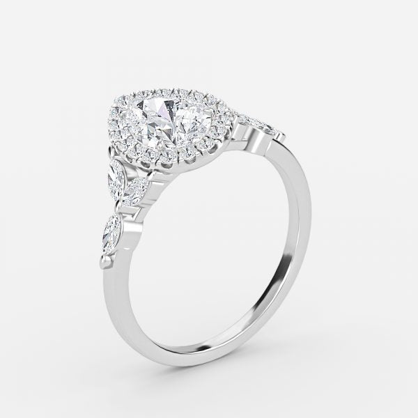 Nhẫn đính hôn kim cương nhân tạo Francis Pear Halo