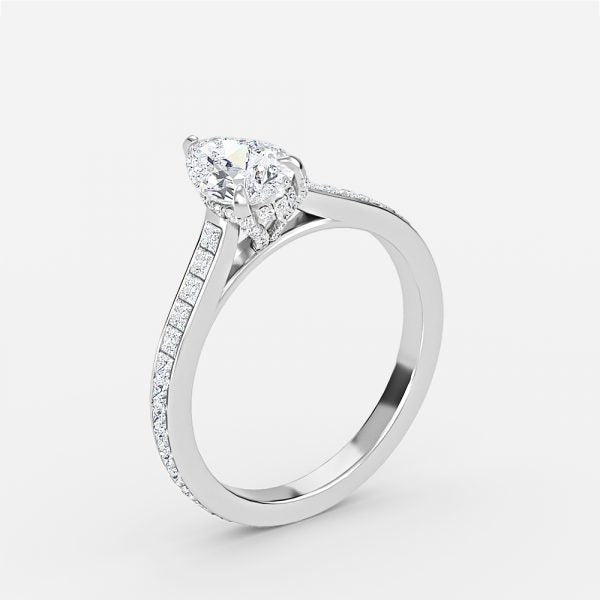 Mithrial Pear Hidden Halo Lab Grown Diamond Engagement Ring