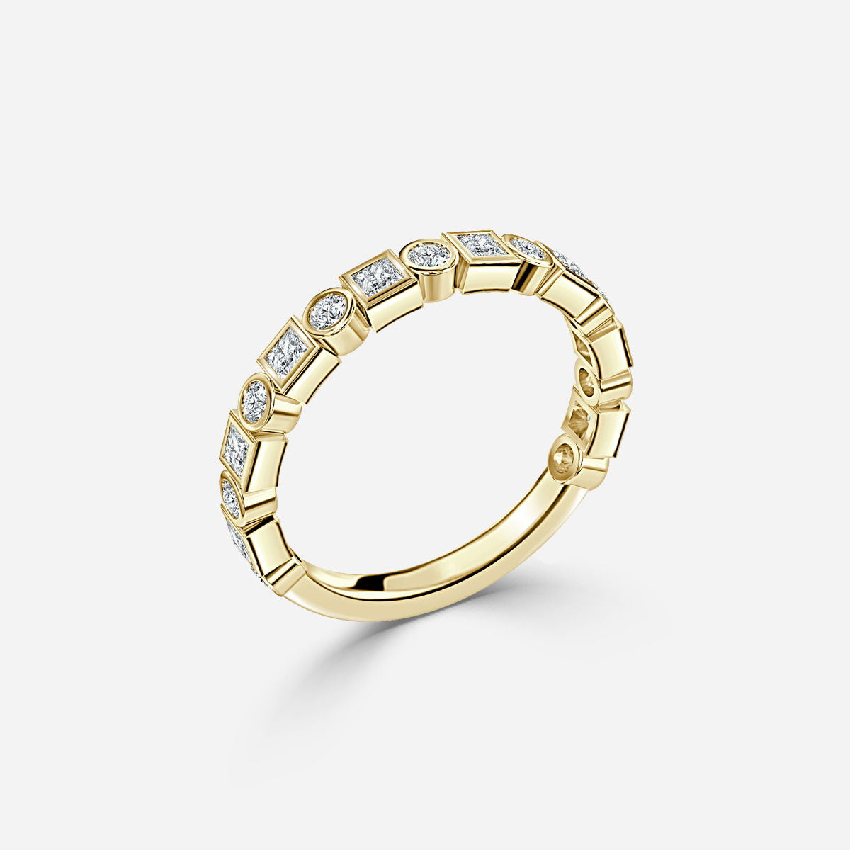 Bezel Set Round And Princess Cut Wedding Ring