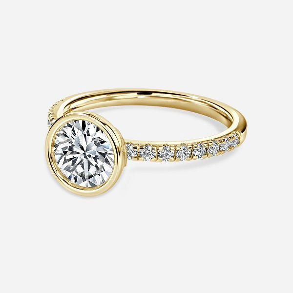 Hex Round Lab Grown Diamond Side Stone Engagement Ring