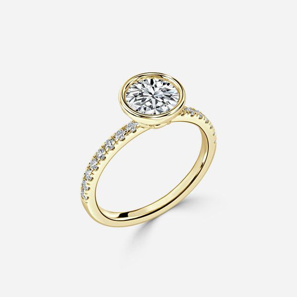 Hex Round Lab Grown Diamond Side Stone Engagement Ring