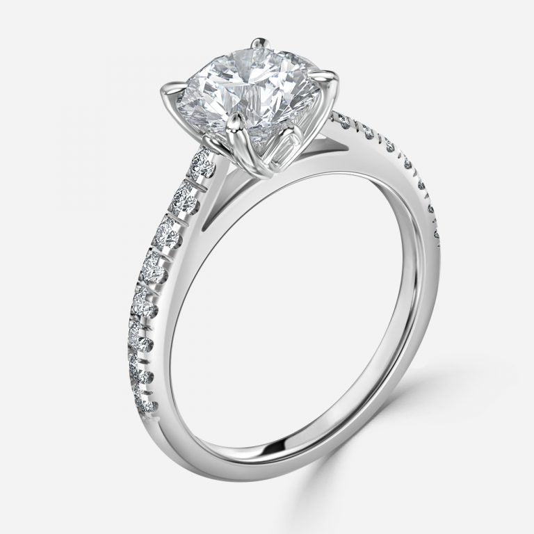 Angel Round Lab Grown Diamond Side Stone Engagement Ring
