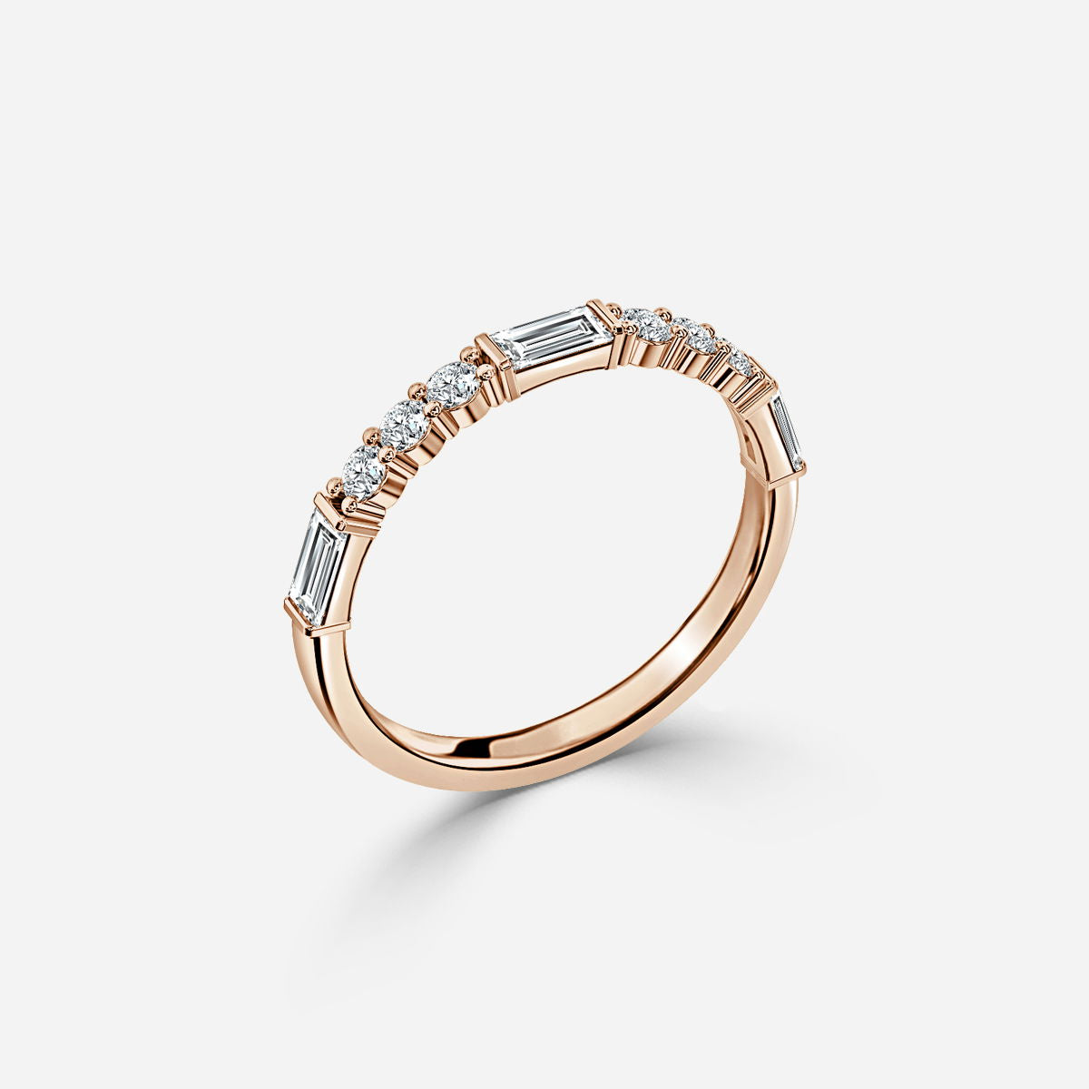 Round And Baguette Diamond Cut Half Eternity Ring