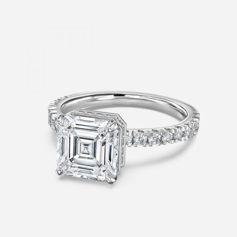 Nhẫn đính hôn kim cương nuôi cấy trong phòng thí nghiệm Kenzo Asscher Hidden Halo