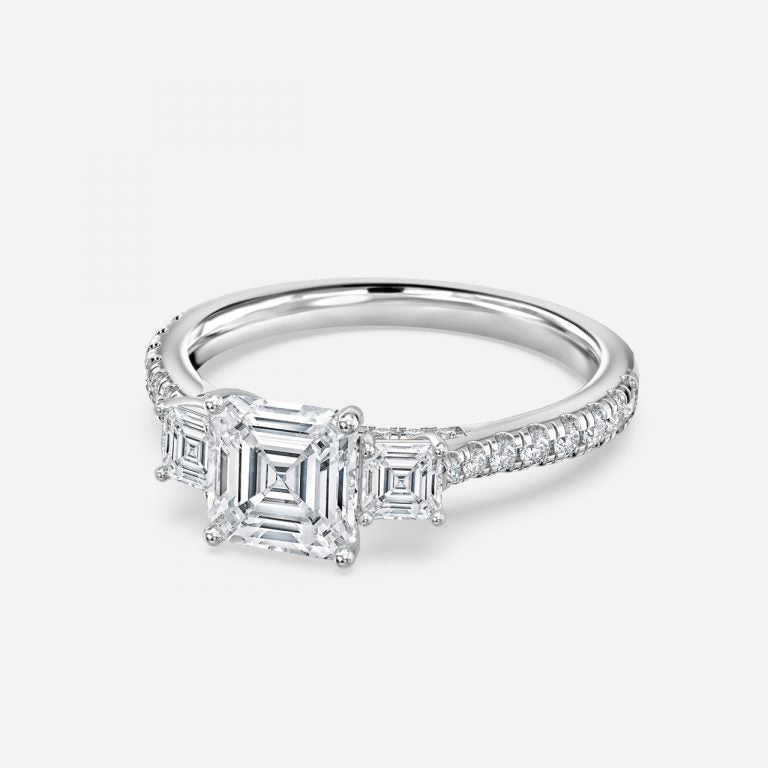 Diana Asscher Three Stone Lab Created Diamond Engagement Ring