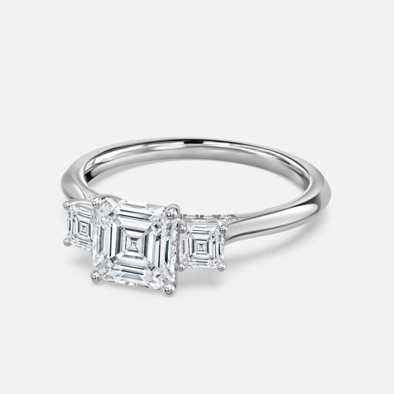 Dae Asscher Three Stone Lab Grown Diamond Engagement Ring