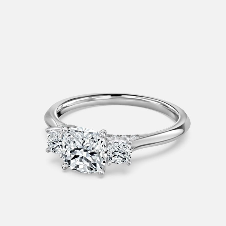 Dae Cushion Three Stone Lab Grown Diamond Engagement Ring
