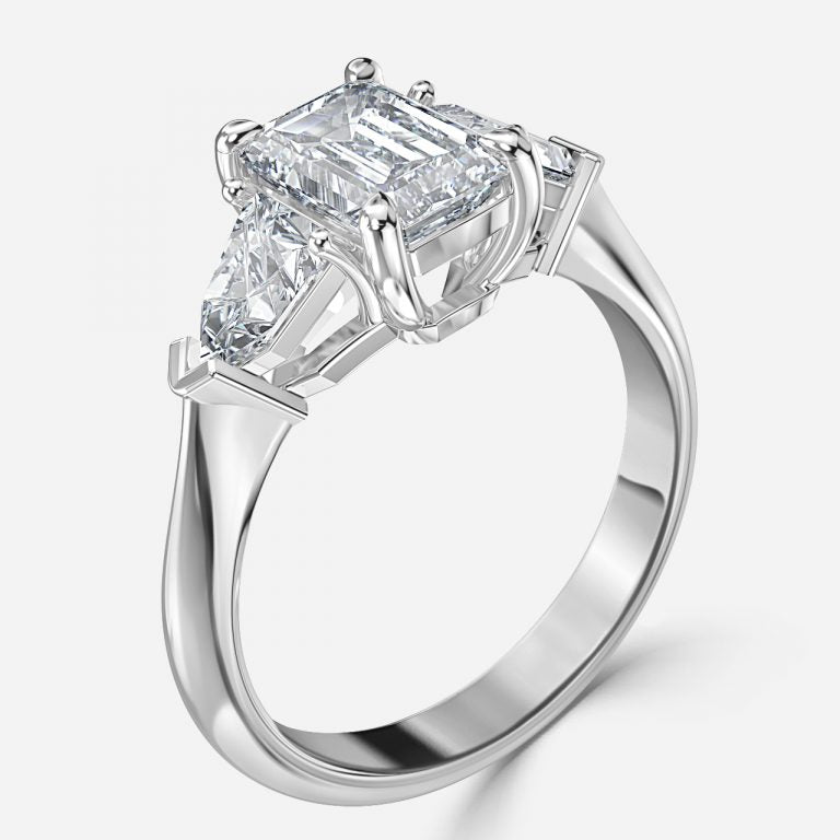 Nhẫn đính hôn kim cương nhân tạo ba viên Delaila Emerald