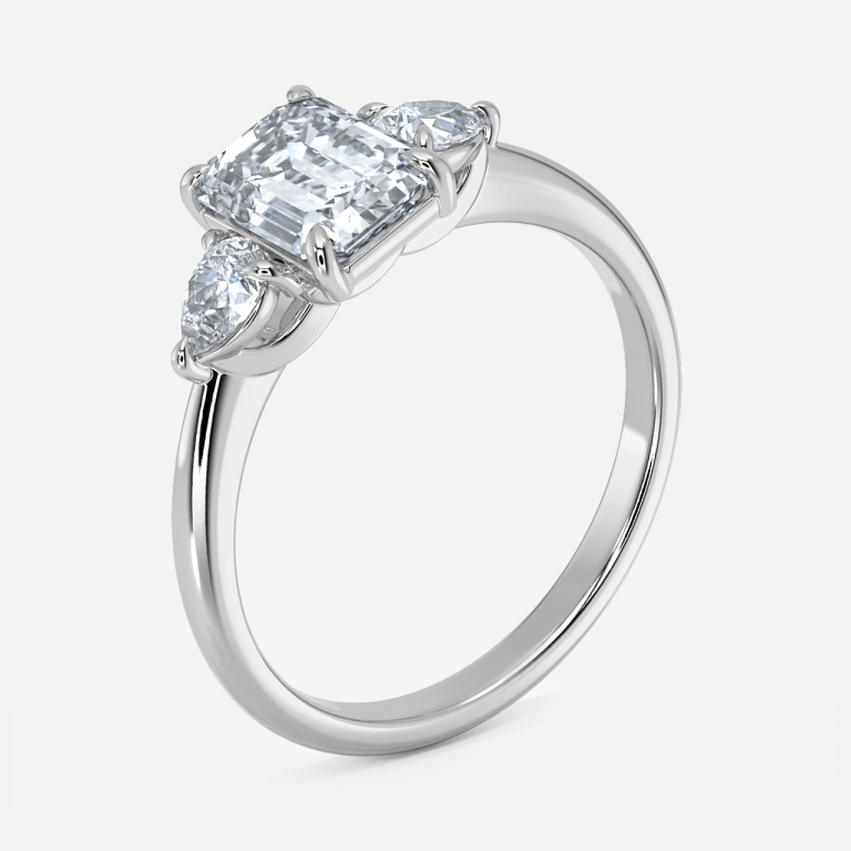 Nhẫn đính hôn kim cương nhân tạo Renai Emerald ba viên