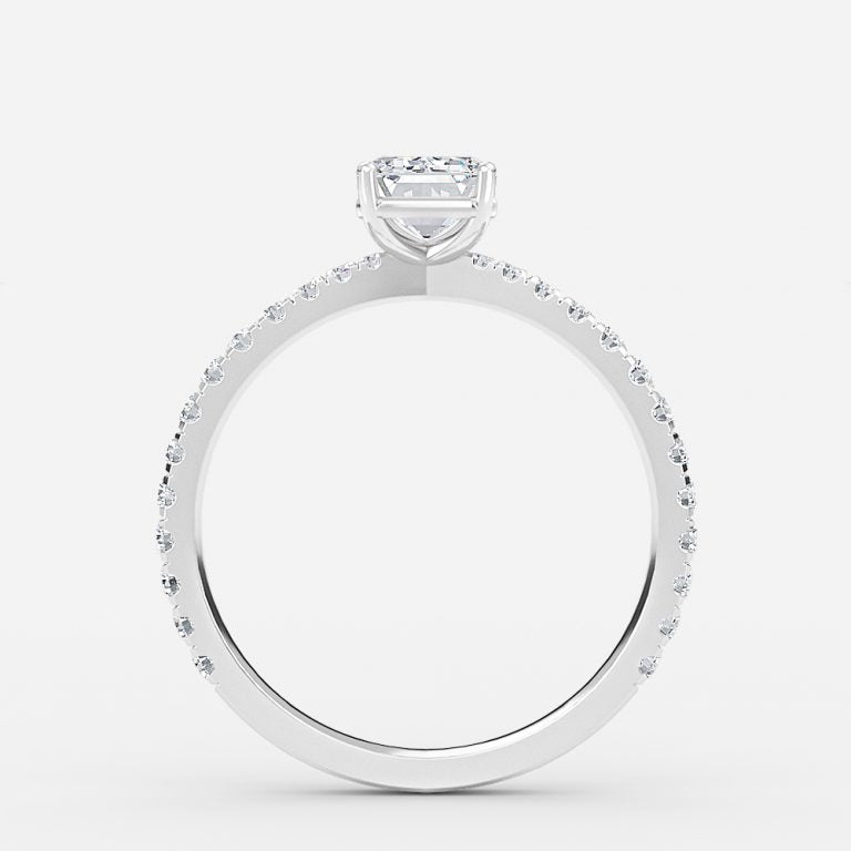Crown Emerald Diamond Band Engagement Ring