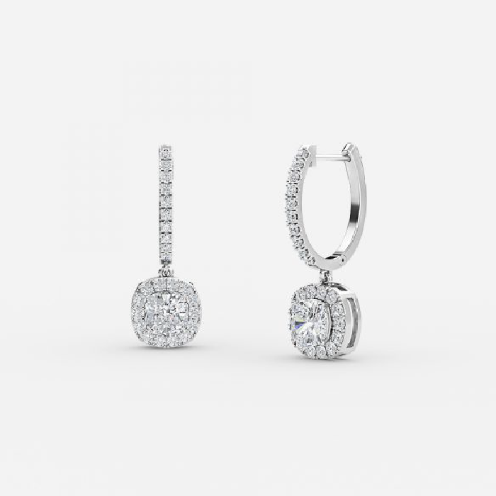 Cushion Diamond Halo Drop Earring