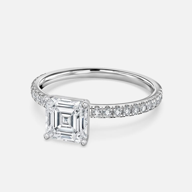 Luz De La Luna Asscher Diamond Band Engagement Ring