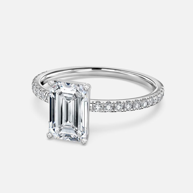 Luz De La Luna Emerald Diamond Band Engagement Ring