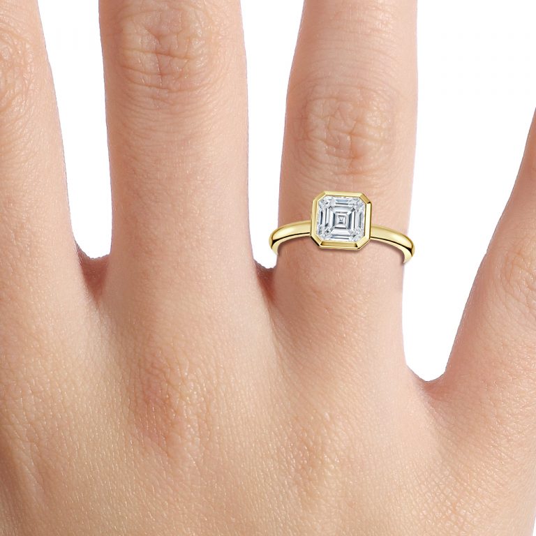 Aerin Asscher Lab Created Diamond Bezel Engagement Ring