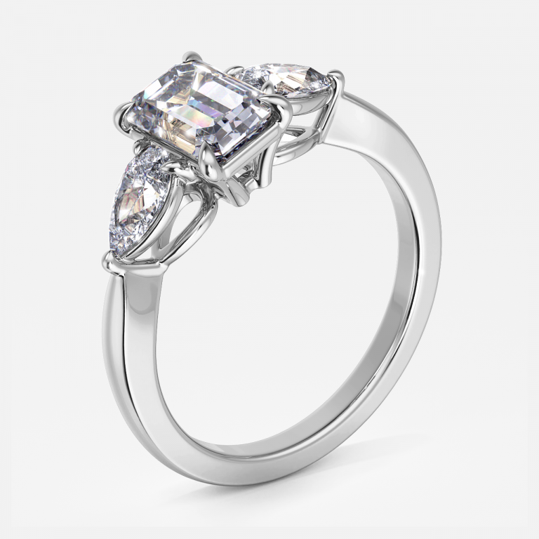 Nhẫn đính hôn kim cương nhân tạo ba viên Olina Emerald