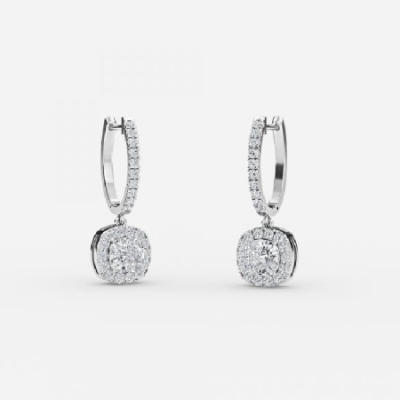 Cushion Diamond Halo Drop Earring