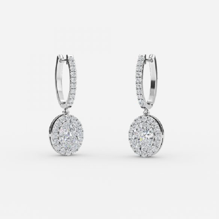 Oval Diamond Halo Drop Earring