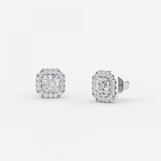 Asscher Lab Grown Diamond Halo Earring