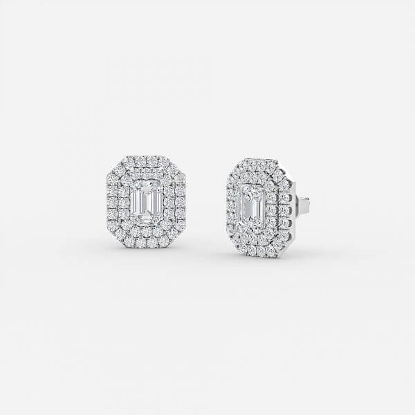 Emerald Lab Grown Diamond Double Halo Earring