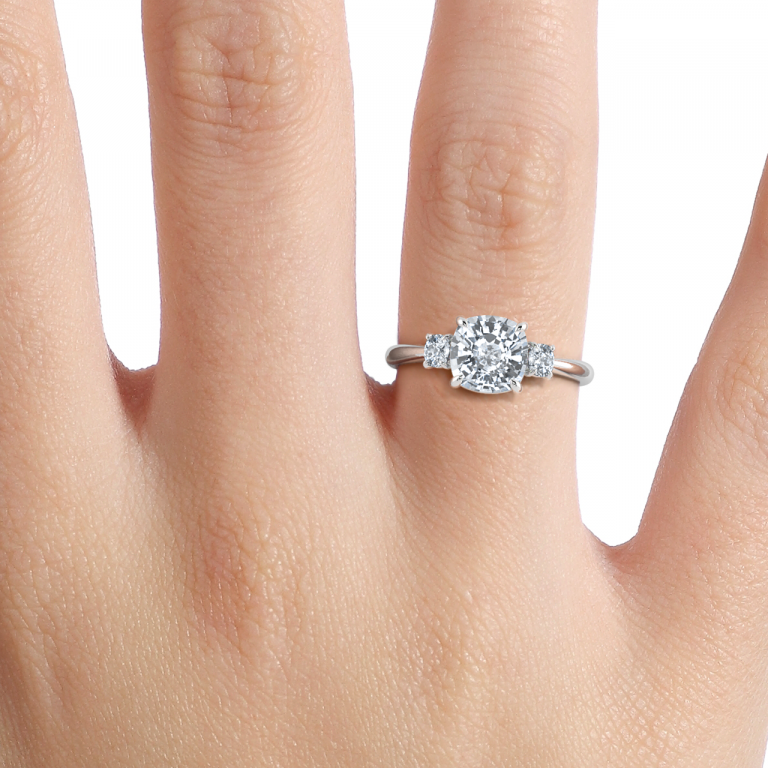 Kylie Cushion Three Stone Engagement Ring