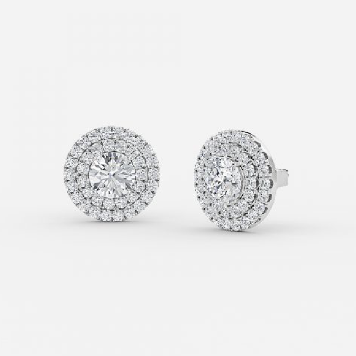 Round Lab Grown Diamond Double Halo Earring