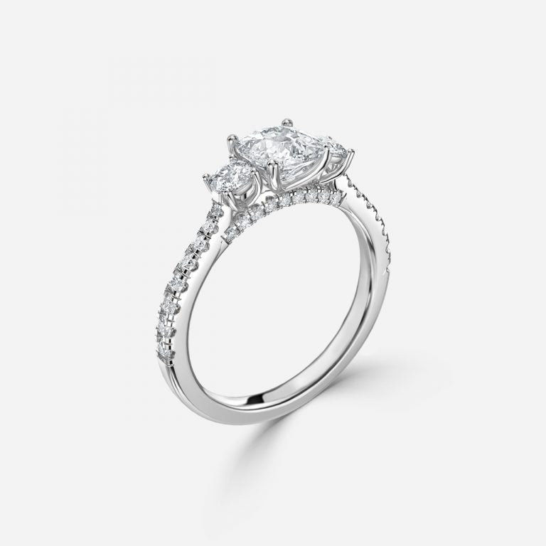 Diana Cushion Three Stone Lab Grown Diamond Engagement Ring