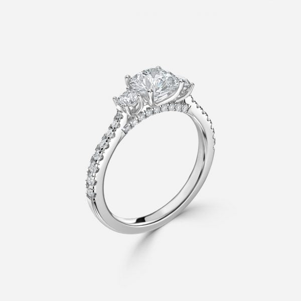 Diana Round Lab Created Diamond Three Stone Engagement Ring