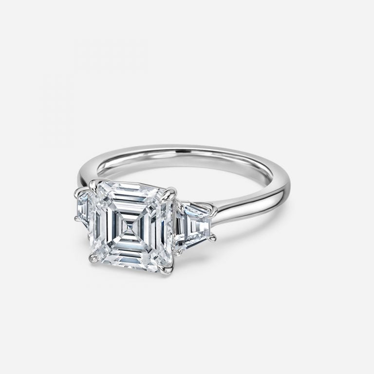 Ilene Asscher Lab Created Diamond Three Stone Engagement Ring