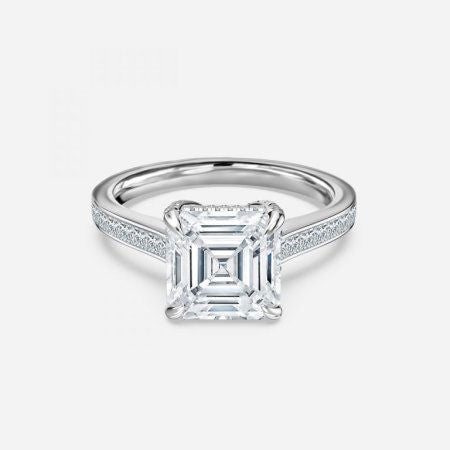 Mithrial Asscher Hidden Halo Lab Grown Diamond Engagement Ring