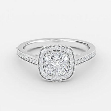 Elswin Cushion Halo Lab Created Diamond Engagement Ring